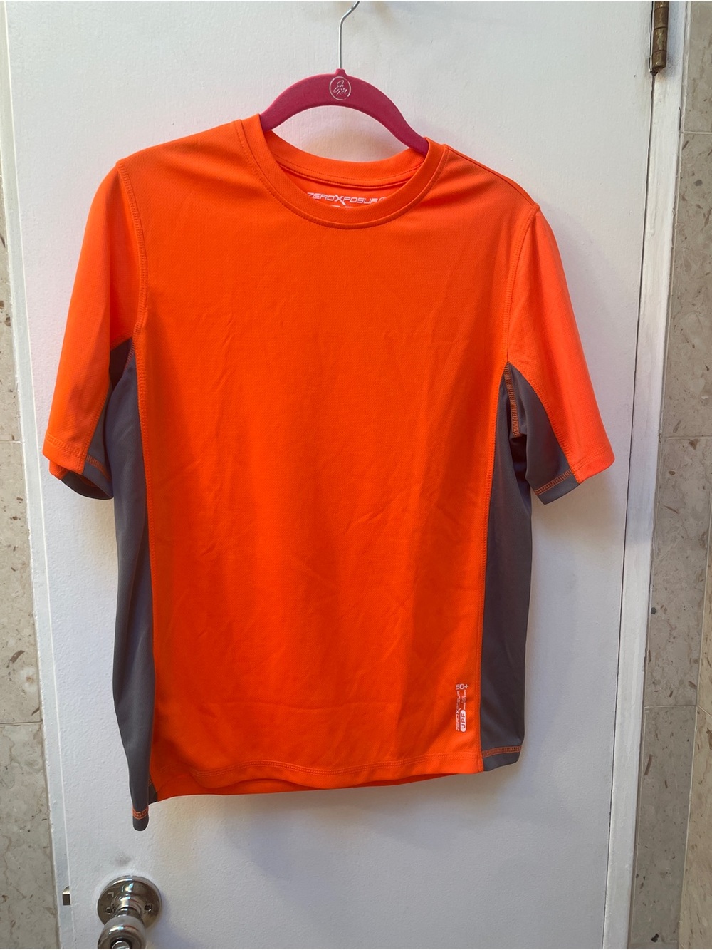 ZeroXposur UPF 50+Orange Athletic Tee with Gray Panels